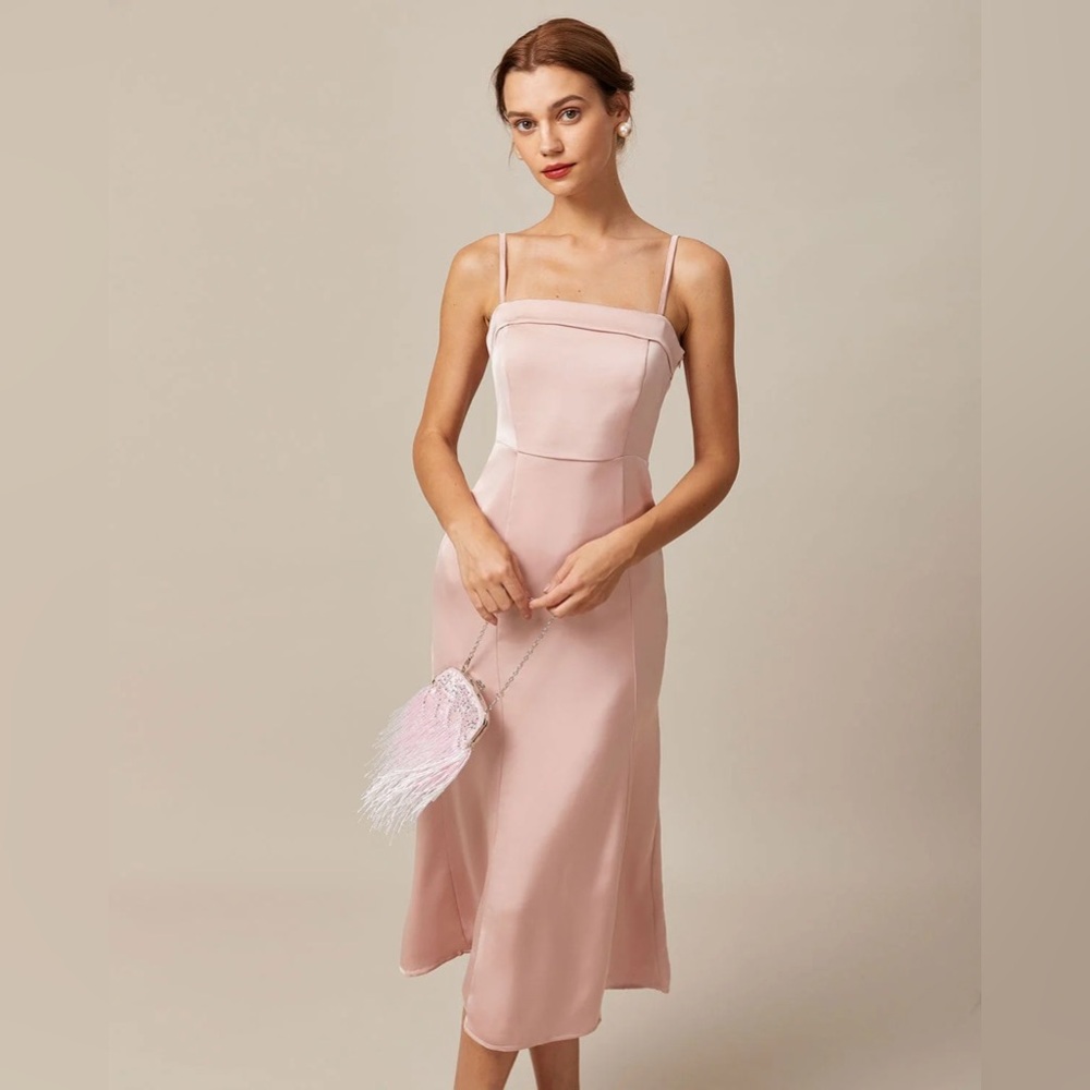Rihoas Pink Bodycon Satin Cami Midi Dress
